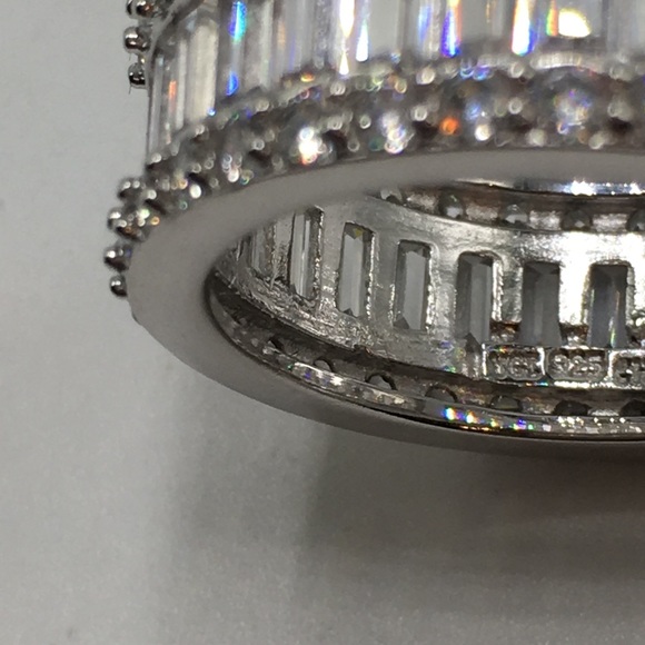 14k white gold Eternity wedding band baguette 925 - Picture 7 of 8